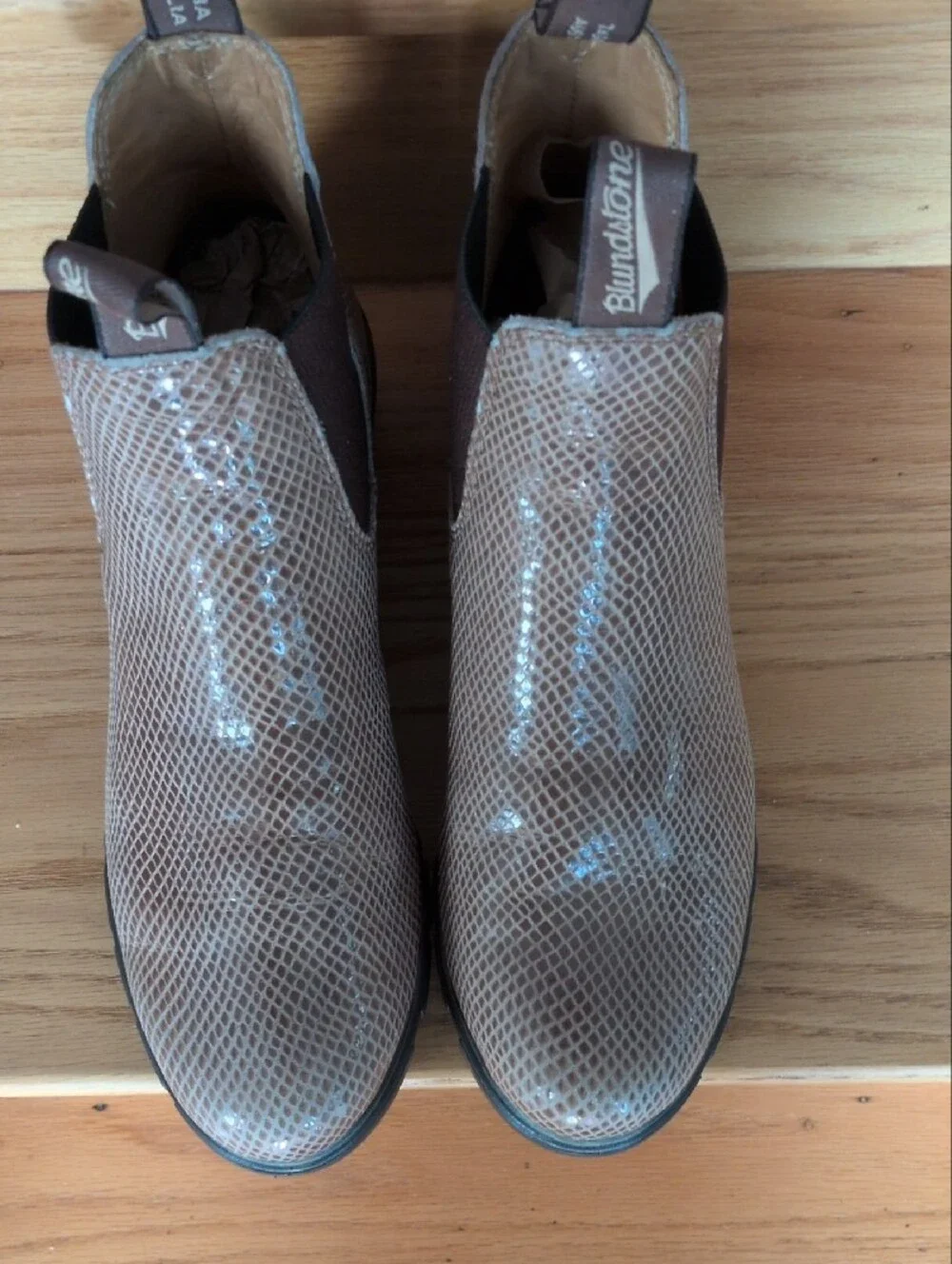 Blundstone Taupe Snake-Embossed Chelsea Boots